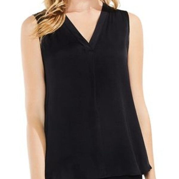 Vince Camuto Black Shirred High/Low V-Neck Tank Size XS - Picture 2 of 11